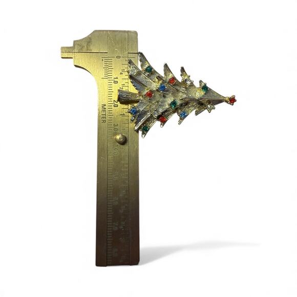 Vintage Christmas Tree Pin Brooch Goldtone with Rhinestones - Picture 6 of 6